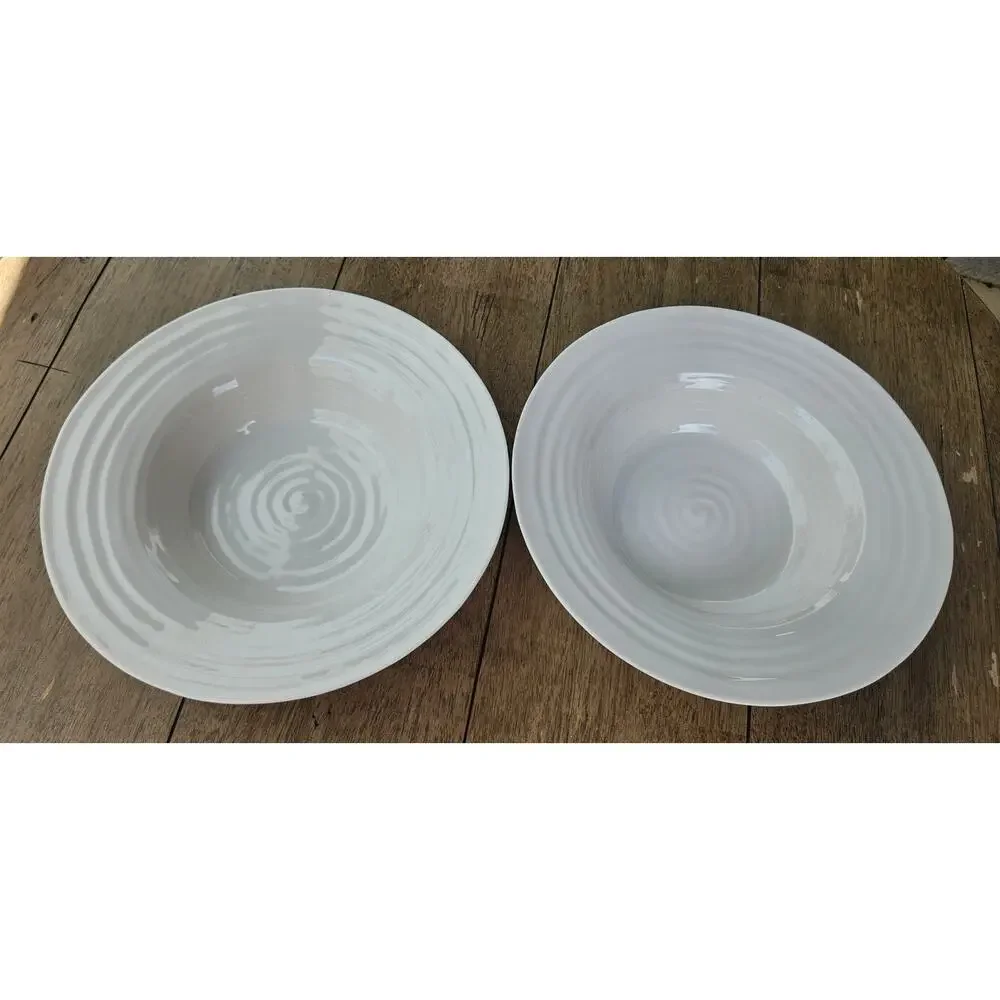 2 Unique Wide Lip Bowls White by Sophie Conran For Portmeirion 10.5Wx2.5D 4# #25